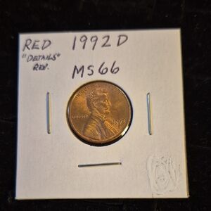 1992 D Lincoln Penny Coin MS 66 Red